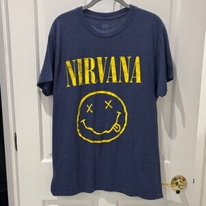 NIRVANA Navy T‑Shirt with Yellow Smiley Graphic